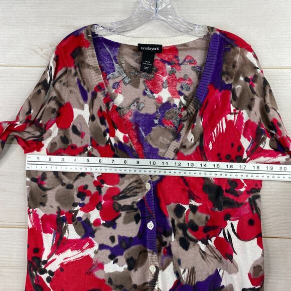 Lane Bryant Cardigan Sweater Womens 14/16 Multicolor Floral Button V-Neck Knit - Picture 5 of 9